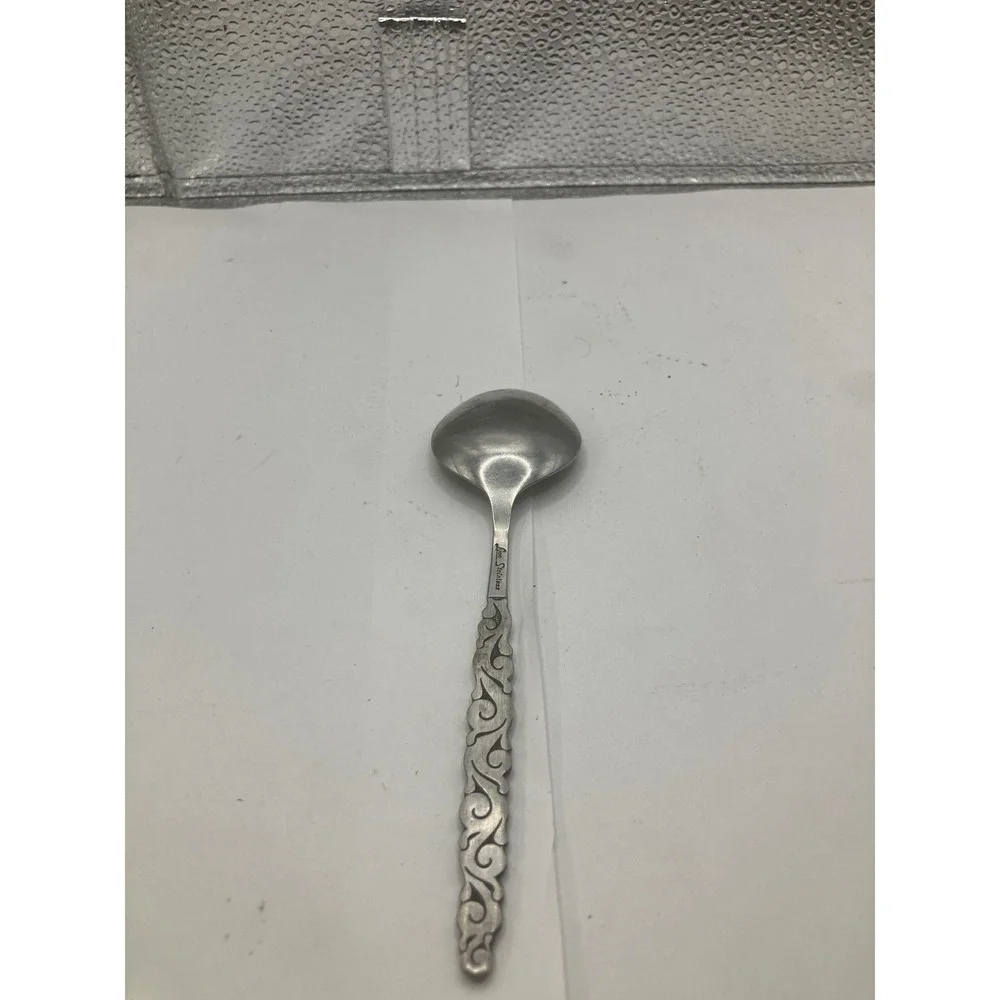 Lyon Stainless Ornate Scroll Serving Spoon Or Ladle Silver Tone Elegant Design
